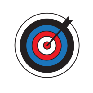 Arrow hitting the bullseye on a colourful archery target.