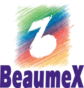 Colourful chalk-style BeaumeX logo with a white abstract Z on a rainbow background.